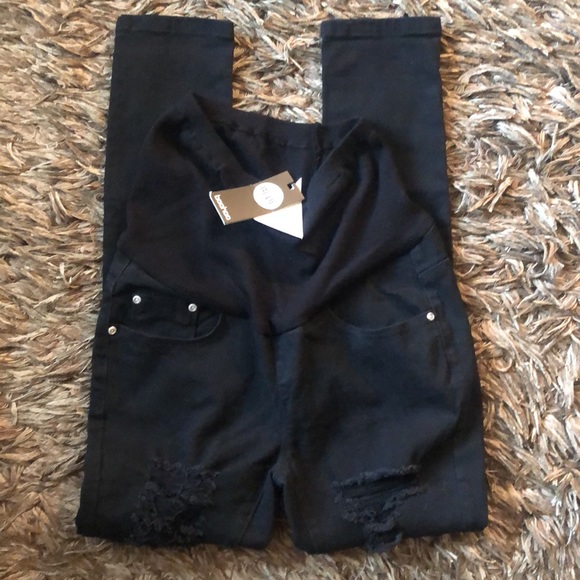 NWT BooHoo Blue Maternity Distressed Over The Bump Skinny Jeans  Size 6 - Picture 6 of 16